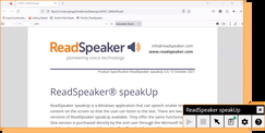 ReadSpeaker speakUp product specification document and application interface overview.